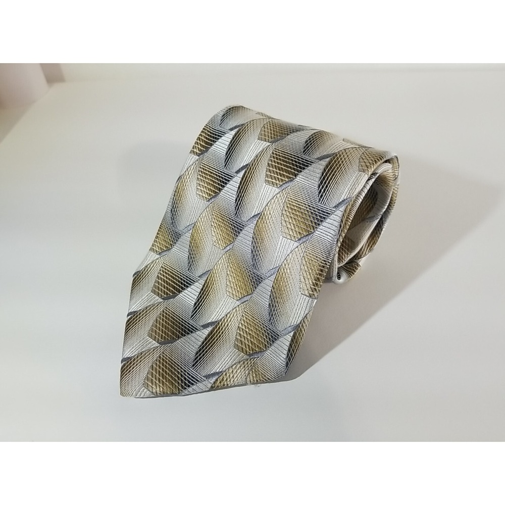 Roberto Villini Collezione Mens Tie Geometric Abstract Gold Silver Silk 60x4